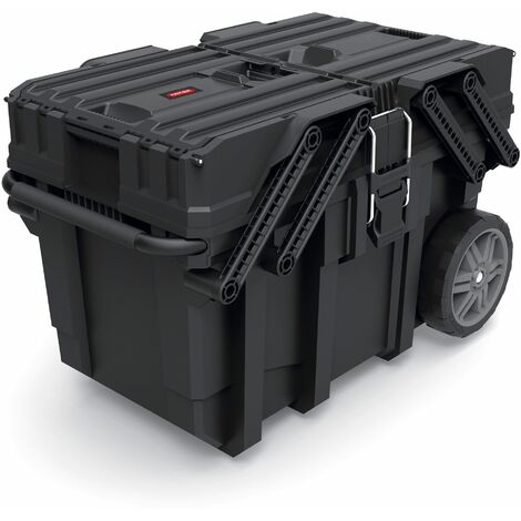 KETER Coffre de chantier 15G - Chariot multifonctionnel Transportable - Pour Outils Electriques et Manuels - Poignée Coulissante - 64,6 x 37,3 x 41 cm - Noir - Gris