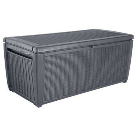 Keter – Coffre de jardin 511L en résine imitation rotin tressé – Résistant aux intempéries – Dimensions 145 x 73 x 64 cm – Cadenassable