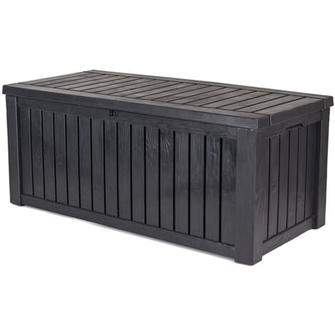 Keter Coffre de rangement Rockwood en Résine, durable et résistante aux intempéries, Graphite, 570L - 155x72.4x64.4 cm