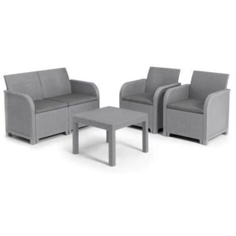 LES TENDANCES KETER - Conjunto de Jardín Sanremo con Dos sillones y sofá de 2 plazas con Mesa Auxiliar, Resina imitación ratán Trenzado, Color Grafito