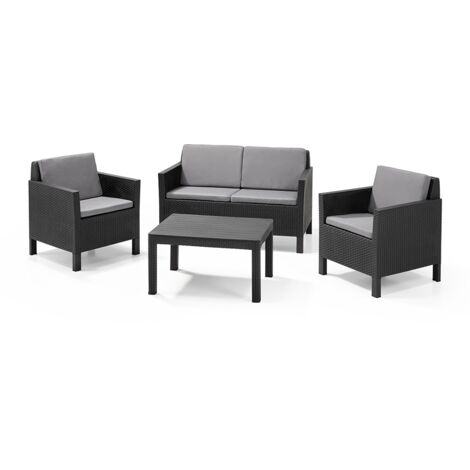 KETER Conjunto de Jardín terraza balcón CHICAGO grafito cojines Mesa 78x58.5x43, Silla/Sillón 64.5x64.5x75.5, Sofá 126x64.5x75.5 AnxPxAl cm