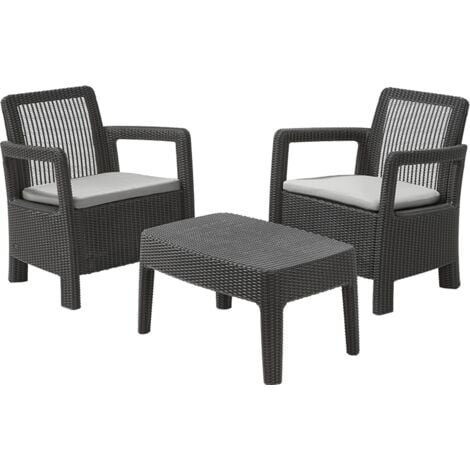 KETER Conjunto de Jardín terraza balcón TARIFA GRIS sillones y mesa exterior GRIS resina con cojines Silla(x2): 71 x 69 x 79