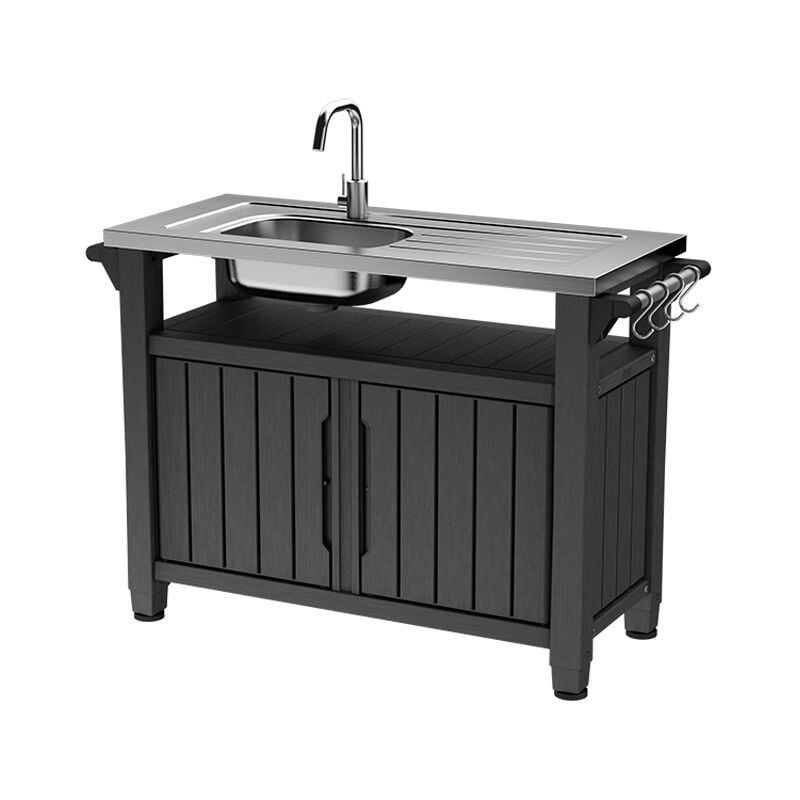 Desserte exterieure Unity xl avec évier, en résine effet bois, comptoir en aluminium, Graphite - 207L - 134x52x90 cm - Keter