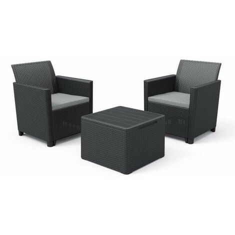 Keter – Ensemble de mobilier de jardin 2 fauteuils + table basse – Résistant aux intempéries – Dimensions fauteuils 64x64x74cm – Table 55x55x42cm