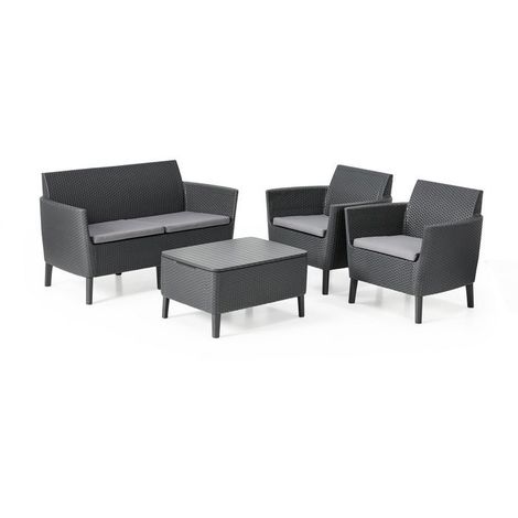 Keter – Ensemble salon de jardin 4 places – Canapé 2 places et 2 fauteuils – Table conteneur graphite – Résistant intempéries – Design scandinave