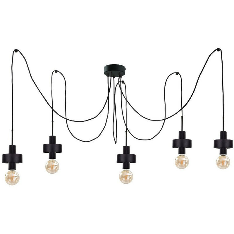 1047 Plafoniera Unica Cluster Sospensione Nera, 5x...