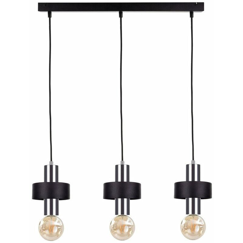 1054 Unica Bar Pendel-Deckenleuchte Schwarz, Silber, 60cm, 3x E27 – Keter Lighting | 05056013671329
