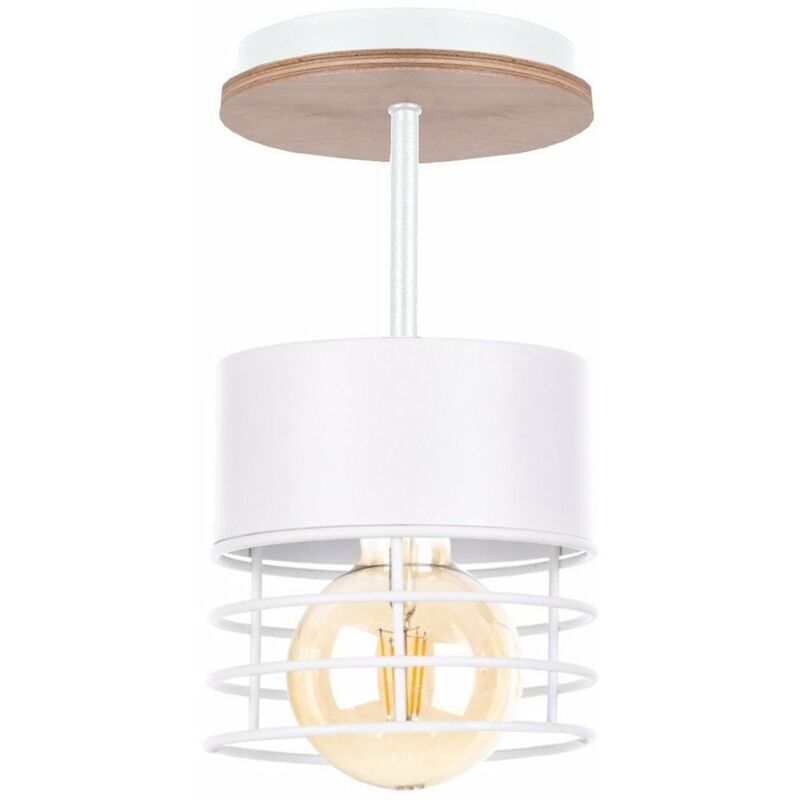 Keter Lighting - 1123 Plafonnier Casa Cylindrique Blanc, Bois, 12cm, 1x E27