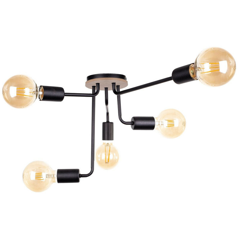 Image of Keter Lighting - 1160 Nixon Multi Arm Lampada da soffitto semi-incasso in legno, nero, 50 cm, 5x E27