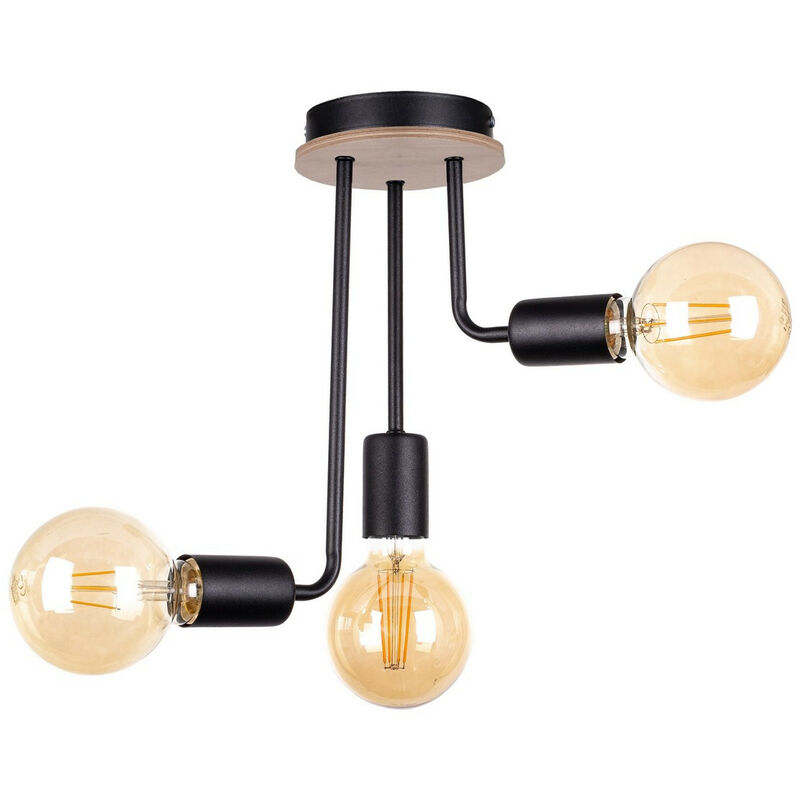 Image of Keter Lighting - 1172 Megan Multi Arm Lampada da soffitto semi-incasso in legno, nero, 25 cm, 3x E27