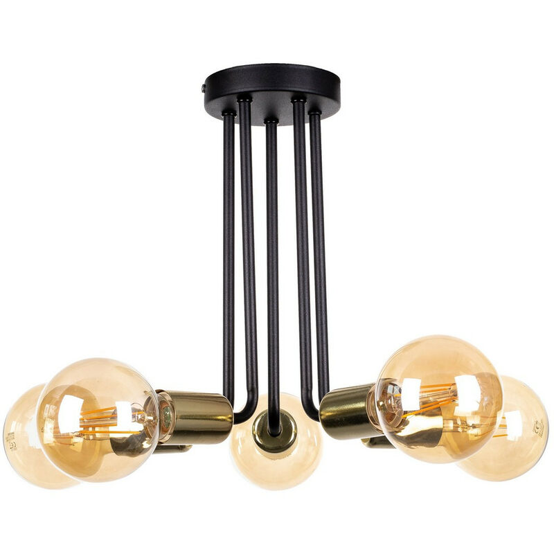 Image of 1183 Venna Multi Arm Lampada da soffitto semi-incasso nero, oro, 30 cm, 5x E27 - Keter Lighting