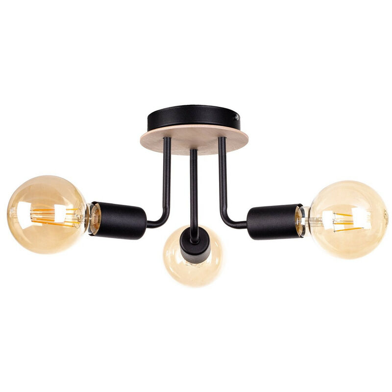 Image of Keter Lighting - 1190 Luna Multi Arm Lampada da soffitto semi-incasso in legno, nero, 25 cm, 3x E27