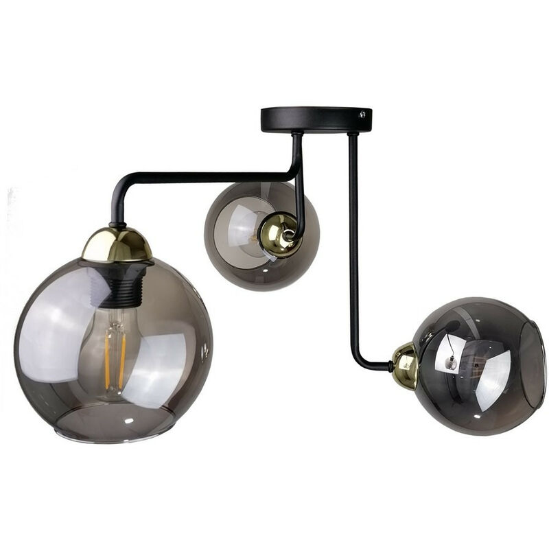 Image of Keter Lighting - 1215 Cosmo Multi Arm Lampada da soffitto semi-incasso nero, oro, 50 cm, 3x E27