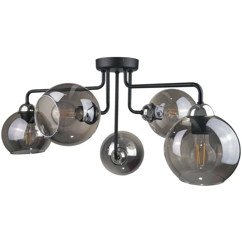 Image of Keter Lighting - 1216 Cosmo Multi Arm Lampada da soffitto semi-incasso nero, argento, 70 cm, 5x E27