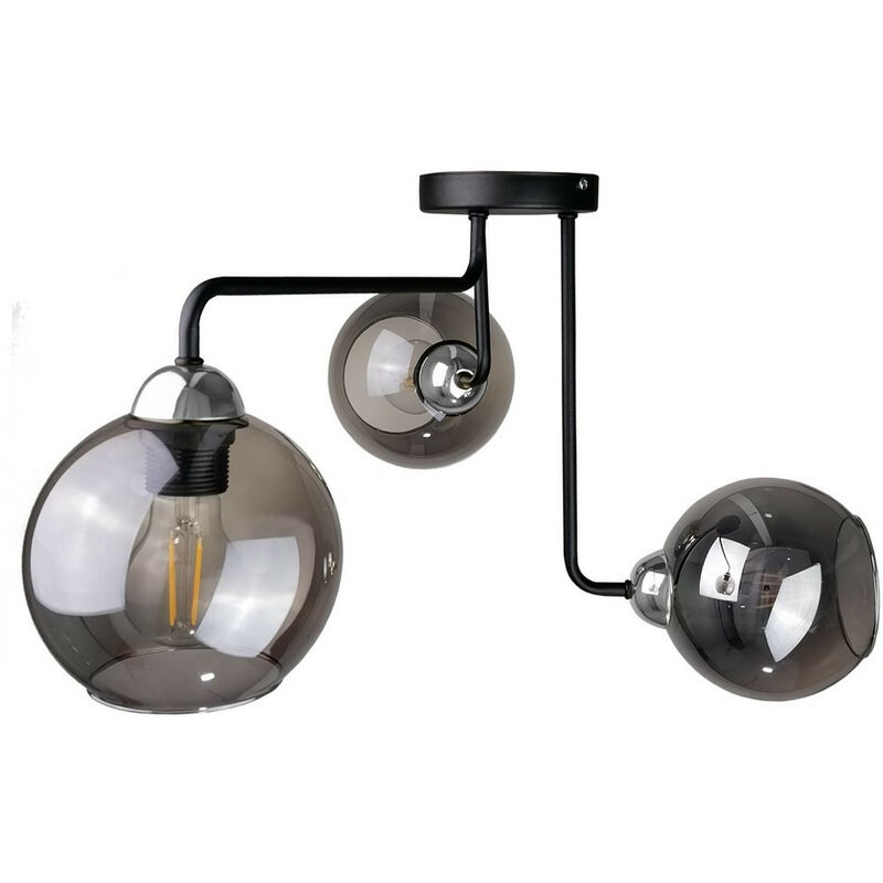 Image of Keter Lighting - 1217 Cosmo Multi Arm Lampada da soffitto semi-incasso nero, argento, 50 cm, 3x E27