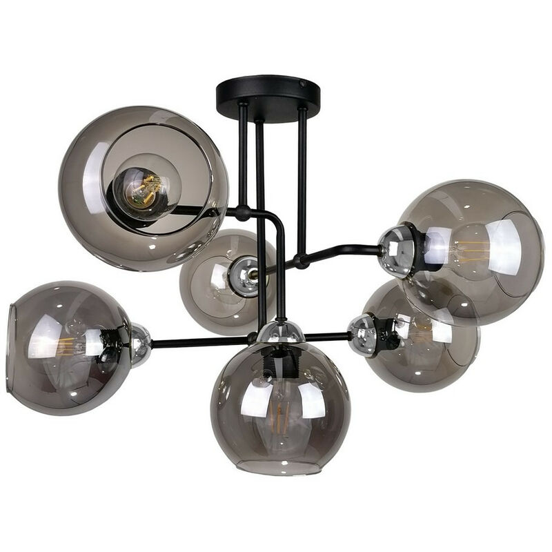 Image of Keter Lighting - 1252 Cosmo Multi Arm Lampada da soffitto semi-incasso nero, argento, 55 cm, 6x E27