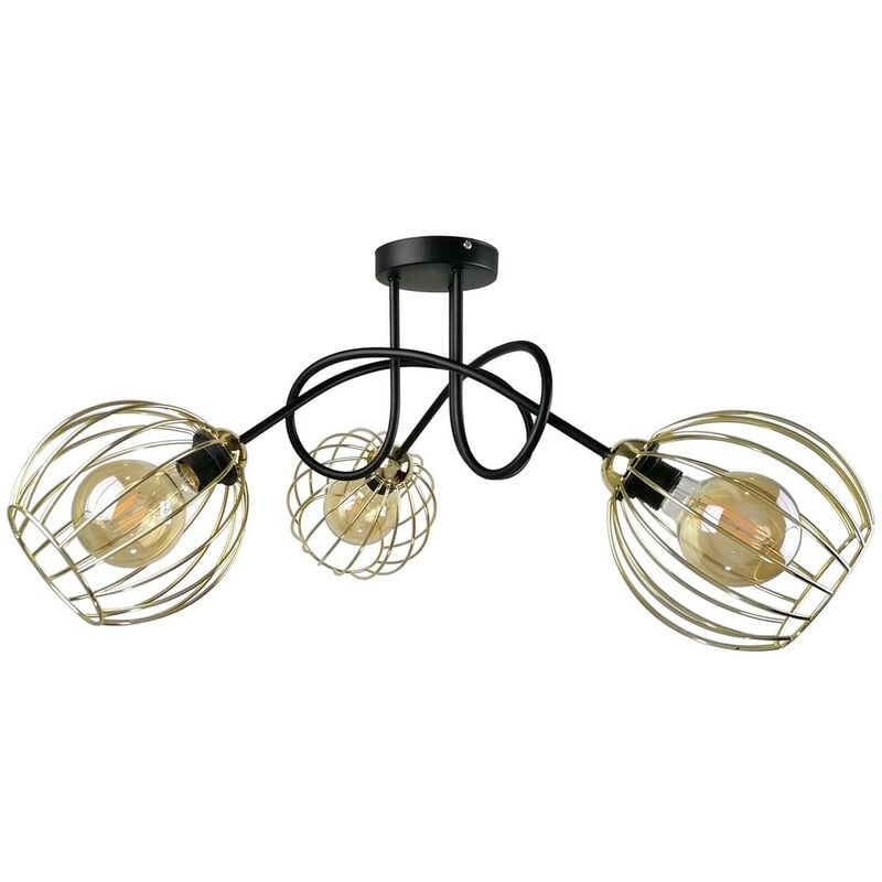 Image of 1282 Mig Multi Arm Lampada da soffitto semi-incasso nero, oro, 70 cm, 3x E27 - Keter Lighting