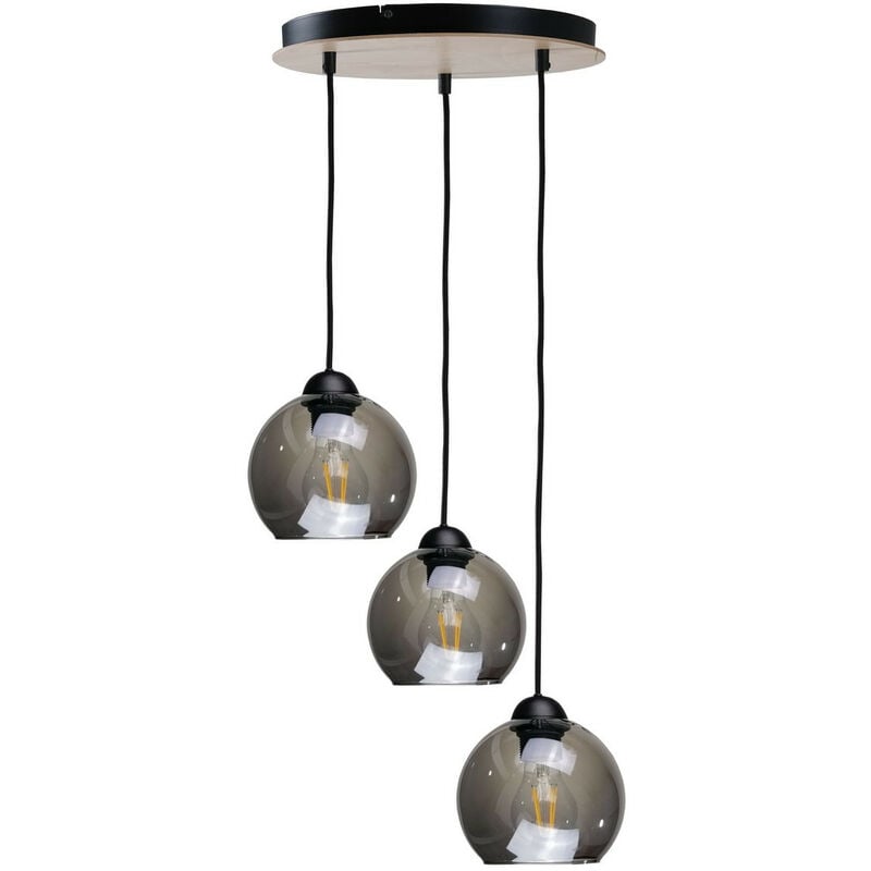 Image of Keter Lighting - 1341 Lampada a sospensione a grappolo in legno nera, 30 cm, 3x E27