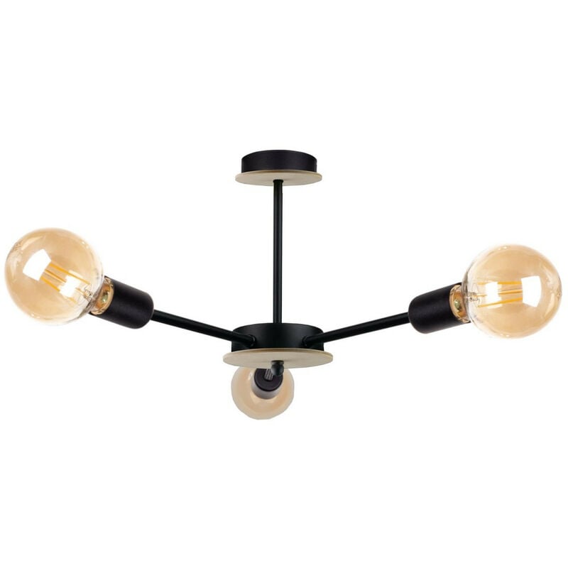 Image of Keter Lighting - 1442 Sun Multi Arm Lampada da soffitto semi-incasso in legno, nero, 40 cm, 3x E27