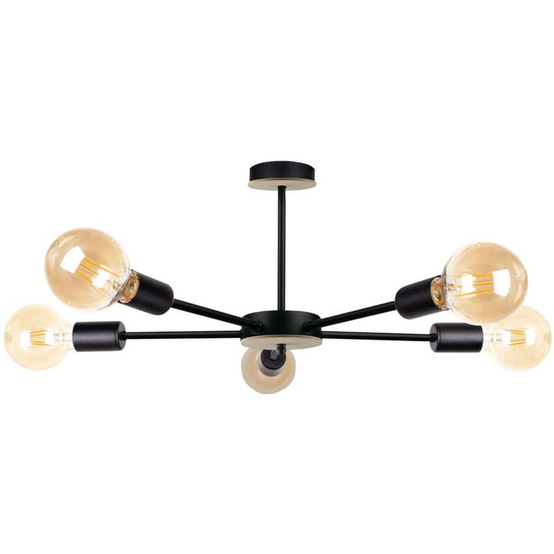 Image of Keter Lighting - 1444 Sun Multi Arm Lampada da soffitto semi-incasso in legno, nero, 48 cm, 5x E27