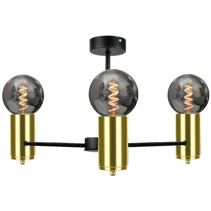 Image of 1709 Arde Multi Arm Lampada da soffitto semi-incasso nero, oro, 60 cm, 3x E27 - Keter Lighting