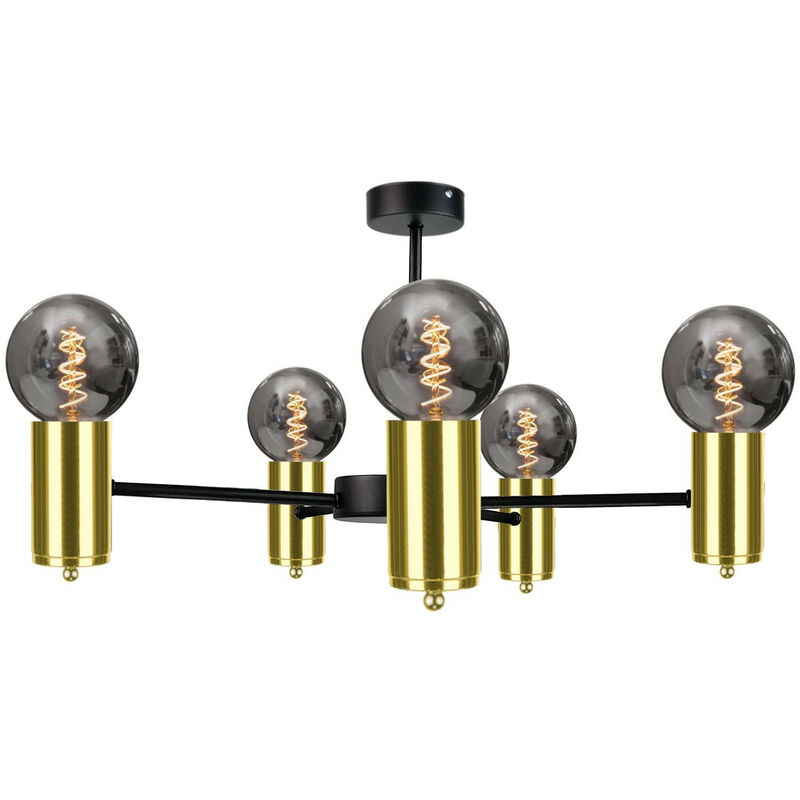 Image of Keter Lighting - 1710 Arde Multi Arm Lampada da soffitto semi-incasso nero, oro, 60 cm, 5x E27