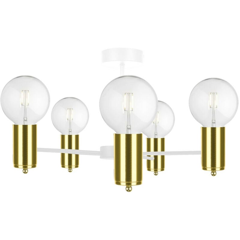 Image of Keter Lighting - 1716 Arde Multi Arm Lampada da soffitto semi-incasso bianco, oro, 60 cm, 5x E27