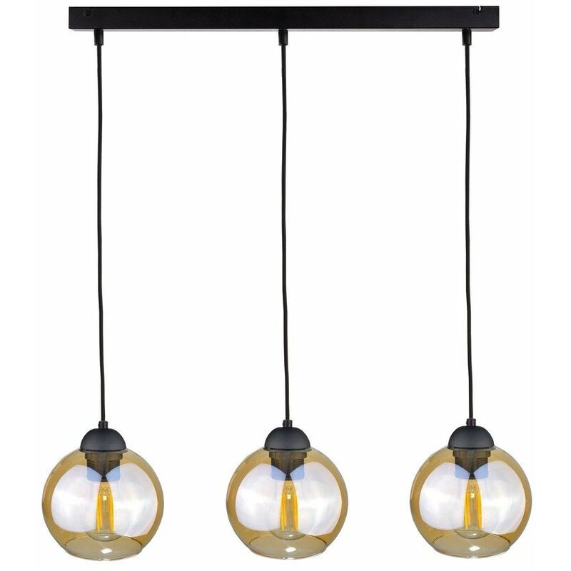 Keter Lighting - 1966 Ambre Bar Suspension Plafonnier Noir, 60cm, 3x E27