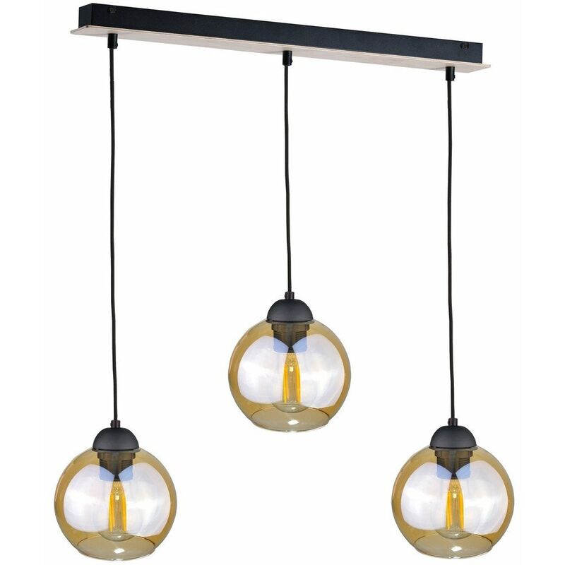 Keter Lighting - 2020 Ambre Bar Suspension Plafonnier Bois, 60cm, 3x E27