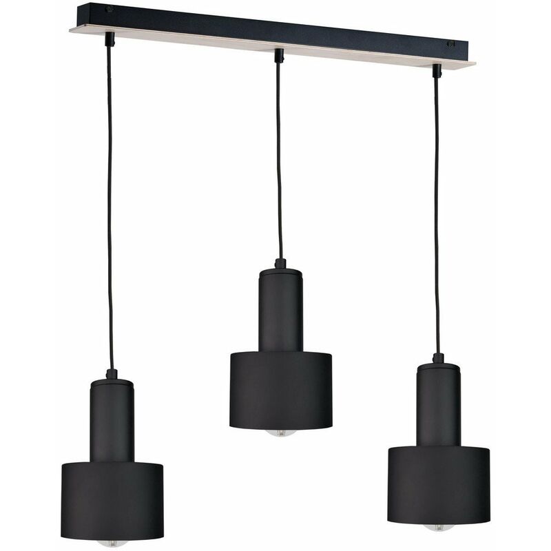 Keter Lighting - 2068 Luce Bar Suspension Plafonnier Noir, Bois, 60cm, 3x E27