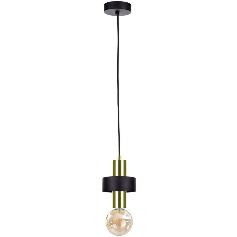 Image of 308 Plafoniera Unica Slim Sospensione Nera, Oro, 12cm, 1x E27 - Keter Lighting