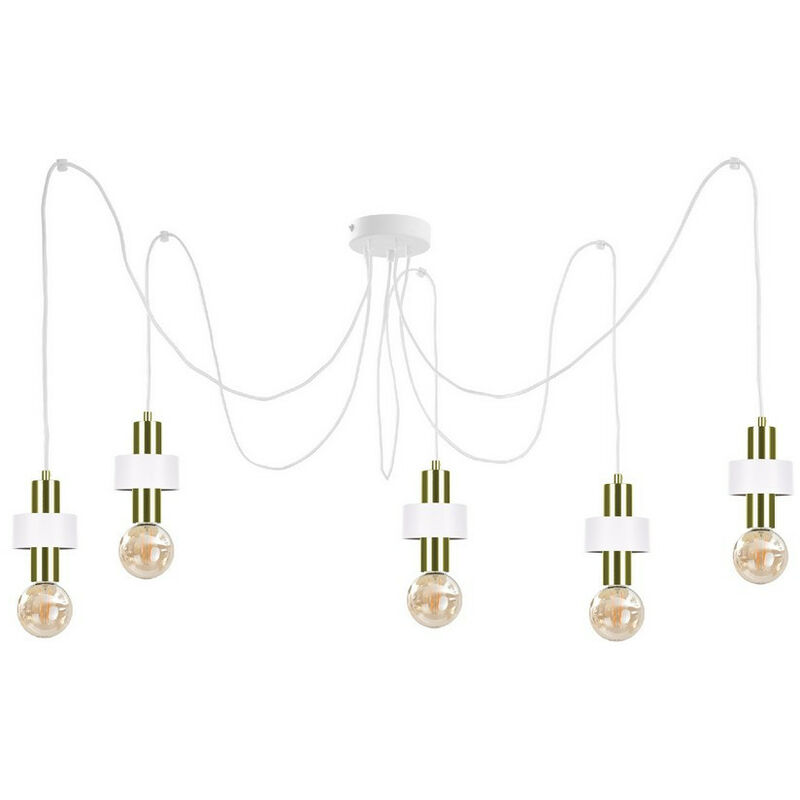 Image of 399 Lampada da soffitto a sospensione Cluster Unica Bianco, Oro, 5x E27 - Keter Lighting