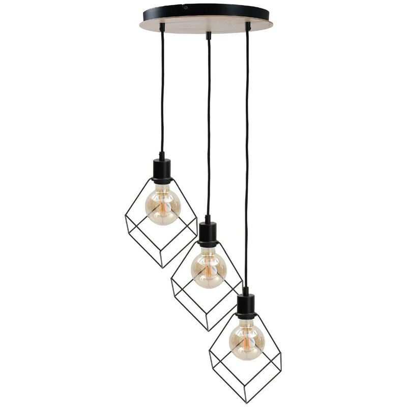 Image of 604 Ruben Cluster Lampada da soffitto a sospensione in legno, 32 cm, 3x E27 - Keter Lighting