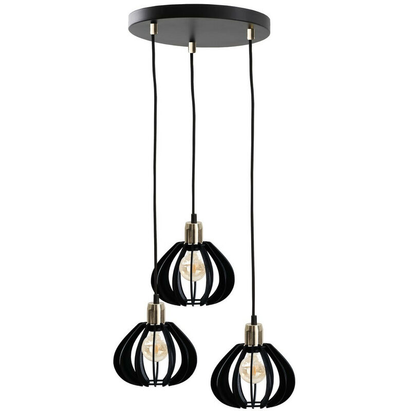 Image of 614 Gemma Cluster Lampada da soffitto a sospensione nera, oro, 32 cm, 3x E27 - Keter Lighting