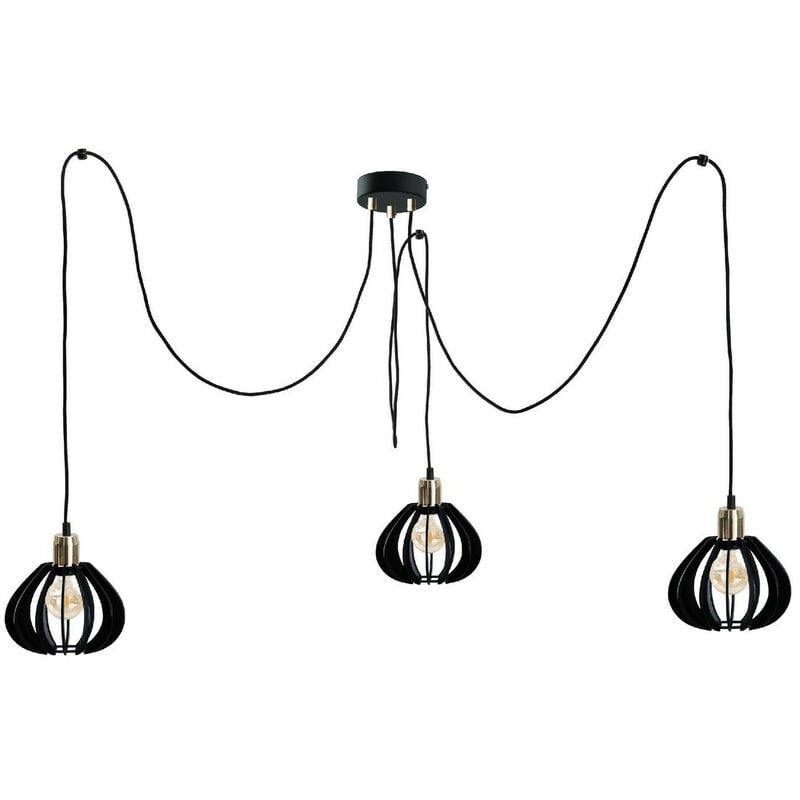 Image of Keter Lighting - 617 Gemma Cluster Lampada da soffitto a sospensione nera, oro, 3x E27