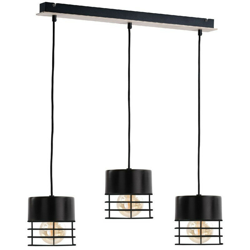 Image of 798 Plafoniera a sospensione Casa Bar nera, legno, 60 cm, 3x E27 - Keter Lighting