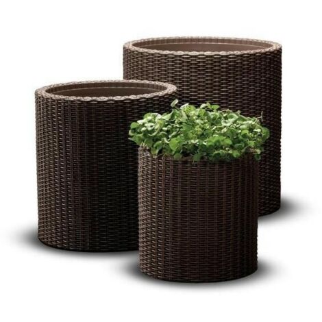 KETER LOT DE 3 POTS DE FLEURS RONDS EN OSIER