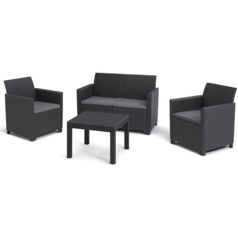 Keter Lounge-Set MARIE Graphite Sofa + 2 Sessel + offener Couchtisch