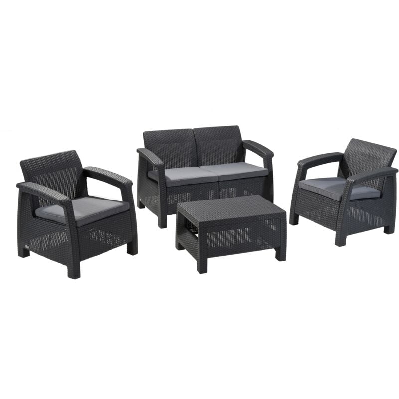 Keter - Salon de jardin 4 places et table basse Corfu - Anthracite
