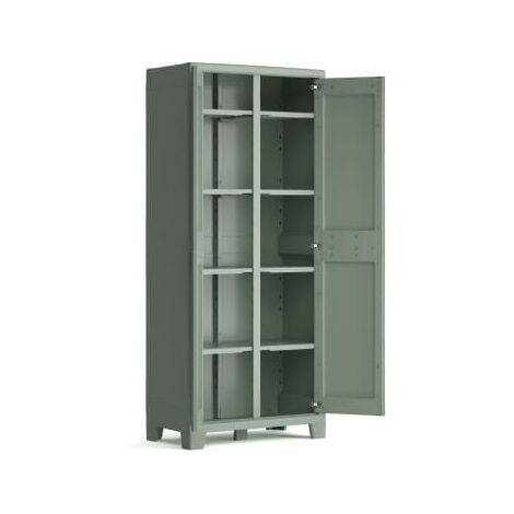 Keter- Planet Outdoor Mobiletto multifunzionale in resina per interni ed esterni - Ripiani e piedini regolabili - Invasabile - 80 x 44 x 182 cm - Verde giada - 80% riciclato