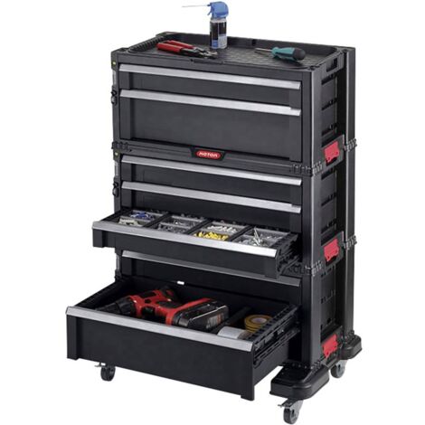KETER Servante a outils 7 tiroirs - Modulable avec verouillage centralisé - 60 x 38 x 83 cm sur roulettes