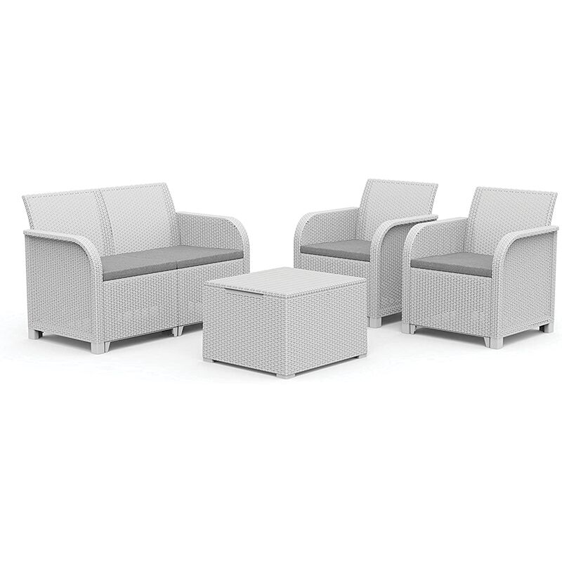 Keter - Set 2 Fauteuils + Canapé + Table de Rangement rosalie lounge blanc