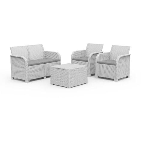 Keter Set 2 Fauteuils + Canapé + Table de Rangement ROSALIE LOUNGE Blanc
