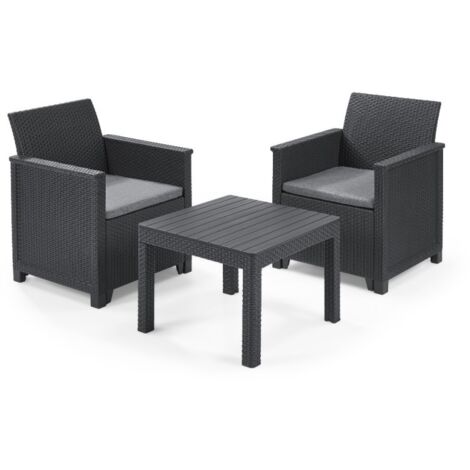 Keter Set 2 Fauteuils + EMMA BALCONY Table Basse Ouverte Graphite
