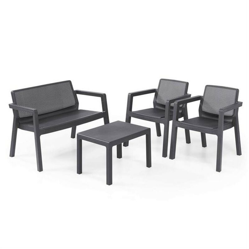 Set 2 Poltrone + Divano + Tavolino aperto EMILY LOUNGE Grafite - Keter