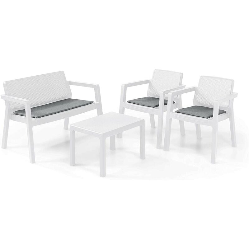 Keter Set 2 Poltrone + Divano + Tavolino aperto EMILY LOUNGE Bianco