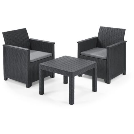 Keter Set 2 Sessel + EMMA BALCONY Offener Couchtisch Graphit