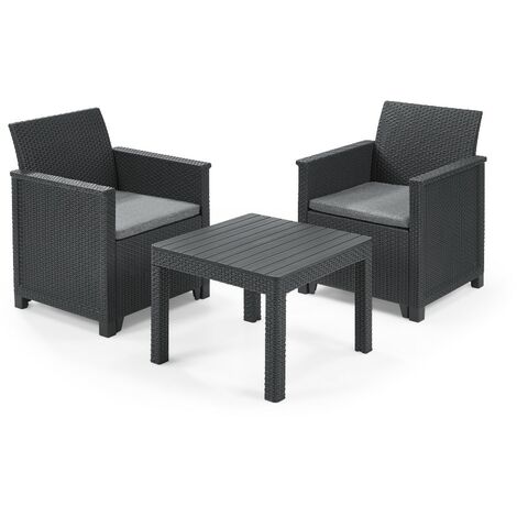 Keter Set 2 Sessel + offener Couchtisch EMMA BALCONY Graphit