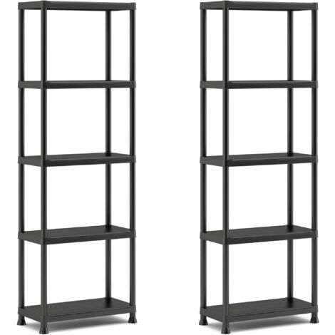 Keter Set da 2 Scaffali 60/5, Nero, 5 Ripiani, Portata massima 20 Kg ciascuno, 60x30x174H cm
