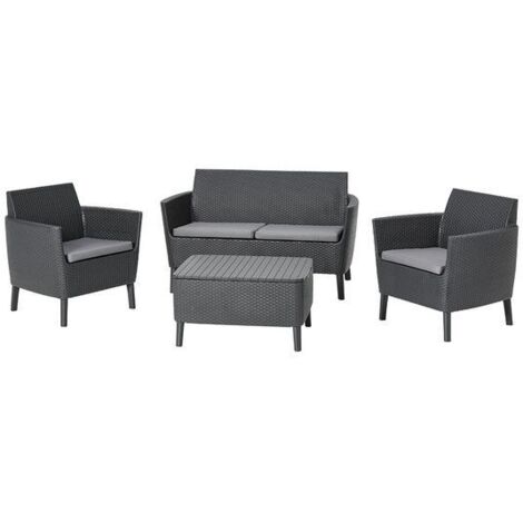 Keter Set da Giardino Salemo Lounge Composto da 2 Poltrone, Divano a 2 Posti e Tavolino, Grafite